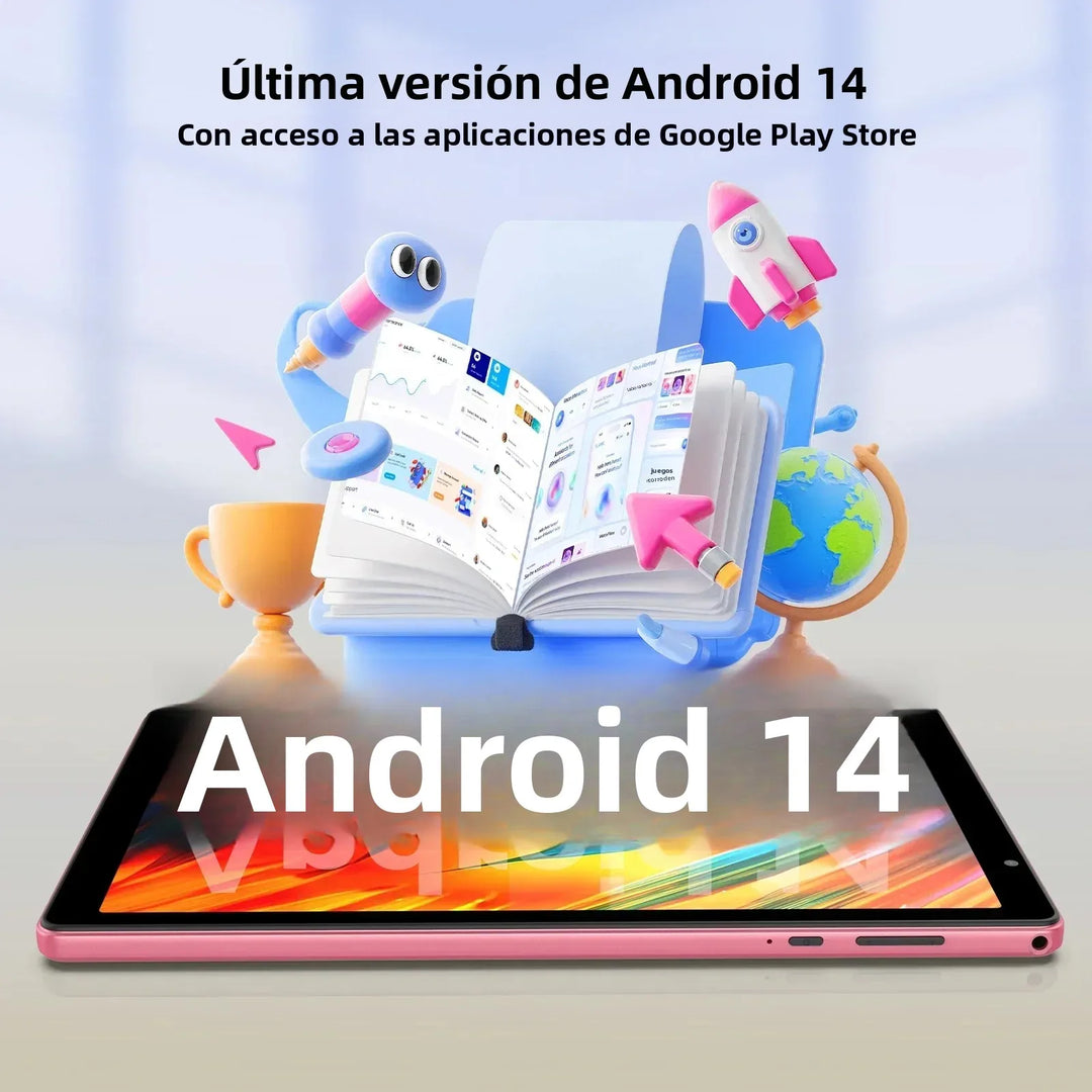 Último tableta Android 14, tableta de 10 pulgadas, procesador de cuatro núcleos, WiFi 5G, 4 GB de ROM + 32 GB de RAM, resolución de 1280*800, batería de 6000 mAh