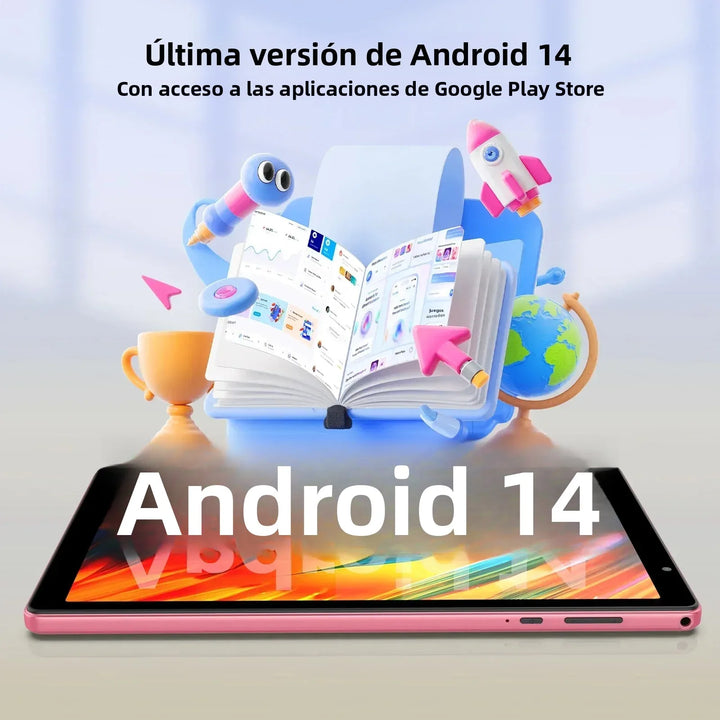Último tableta Android 14, tableta de 10 pulgadas, procesador de cuatro núcleos, WiFi 5G, 4 GB de ROM + 32 GB de RAM, resolución de 1280*800, batería de 6000 mAh