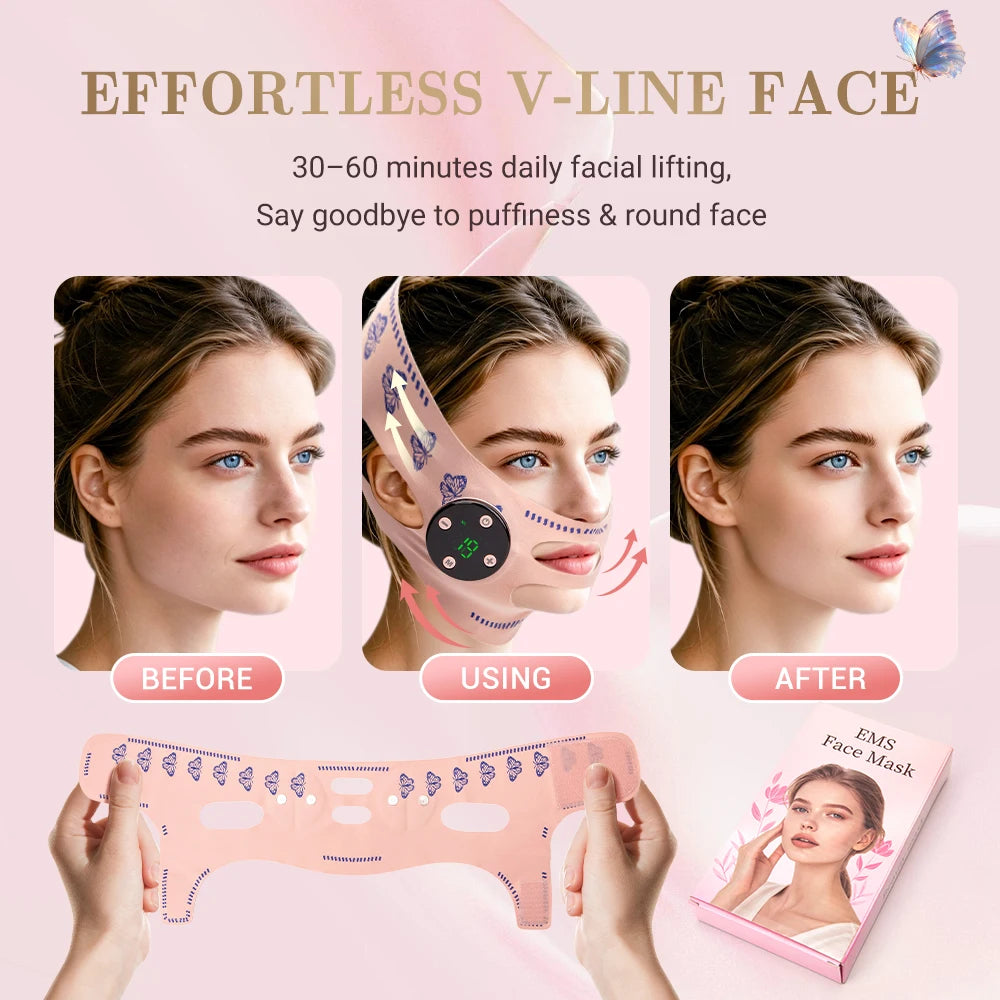 Máquina EMS para Adelgazar el Rostro en Forma de V, Reductor de Papada, Masajeador Facial Eléctrico con 5 Modos y 19 Niveles de Intensidad