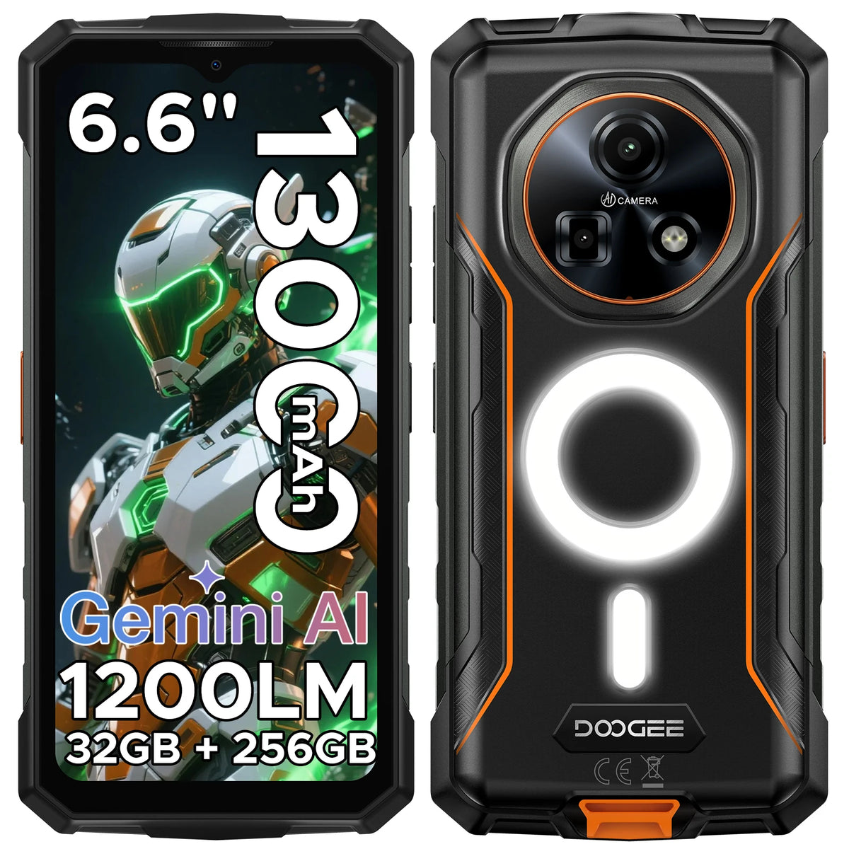 Teléfono ultrarresistente DOOGEE Fire 5, 32 GB + 256 GB, batería de 13000 mAh, Helio G81, 6,6'', cámara de 48 MP, luz para acampar, NFC, smartphone con Android 15