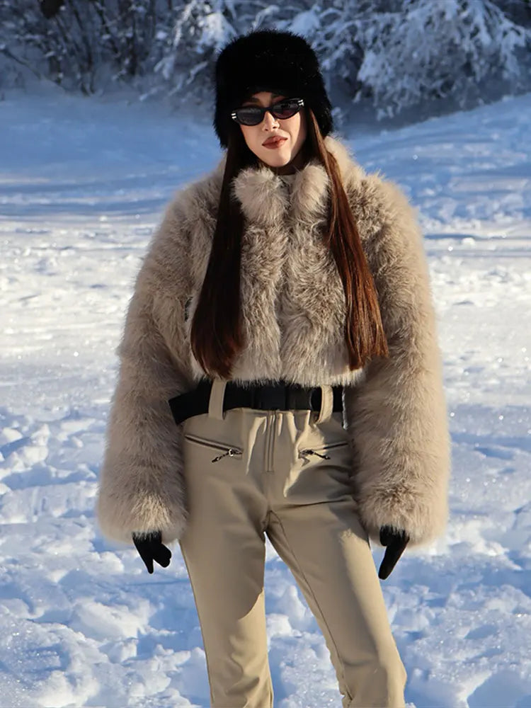 Traje de esquí de una pieza para mujer con parches de piel sintética, con cremallera, a prueba de viento, impermeable, cálido, para snowboard, para deportes de nieve al aire libre en invierno.