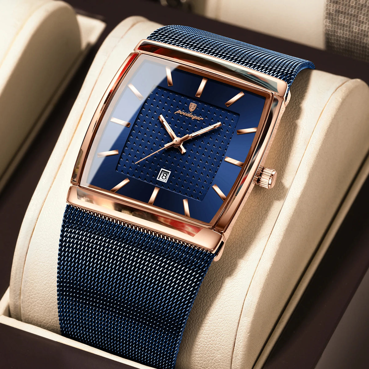 Reloj casual para hombre POEDAGAR, elegante, resistente al agua, de malla de acero inoxidable, con fecha luminosa y movimiento de cuarzo