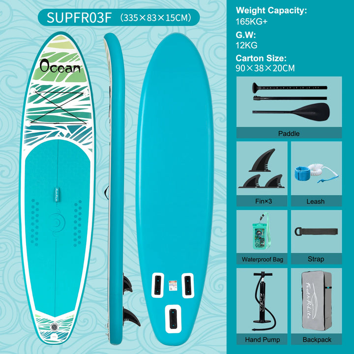 SUP hinchable Funwater SUPFW55C, 335x84x15 cm, 165 kg+, tabla de paddle surf rosa y lila con palmeras tropicales para yoga, escapadas a la playa, rutas en lagos y pesca tranquila, accesorios incluidos