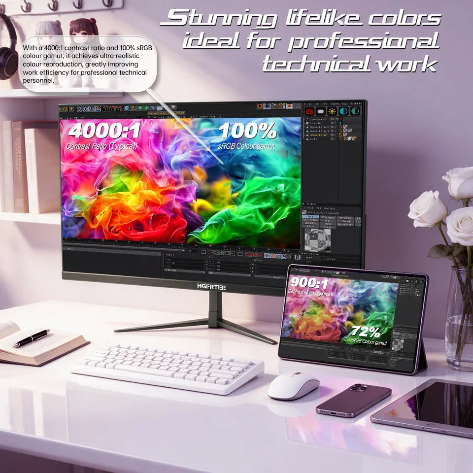 Monitor de pantalla plana UHD 4K de 32 pulgadas HGFRTEE, panel VA de 3840x2160, AMD FreeSync, pantalla de juegos sin marco con luz azul baja y VESA
