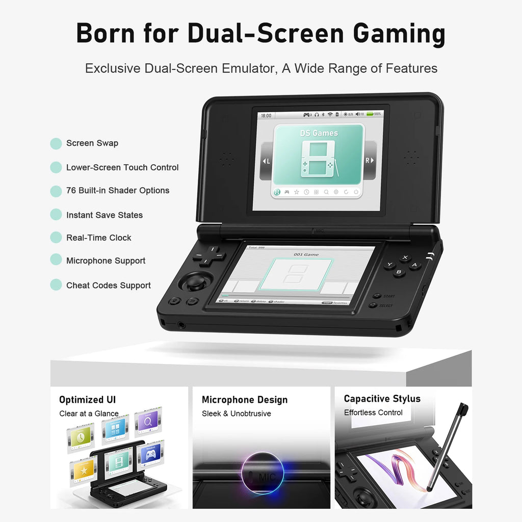 Anbernic RG DS Plus Retro Handheld Game Console 4.3" IPS Dual Screens Linux 16GB 4000mAh DS Plus Streaming Portable Games Player