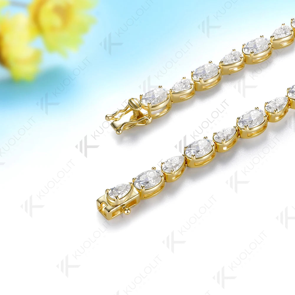 Kuololit - Brazalete Personalizado con Moissanita Ovalada de 10.5CTW para Mujer y Hombre, Oro Amarillo de 14K, 10K, 585, para Regalos de Joyería de Navidad y Fiestas