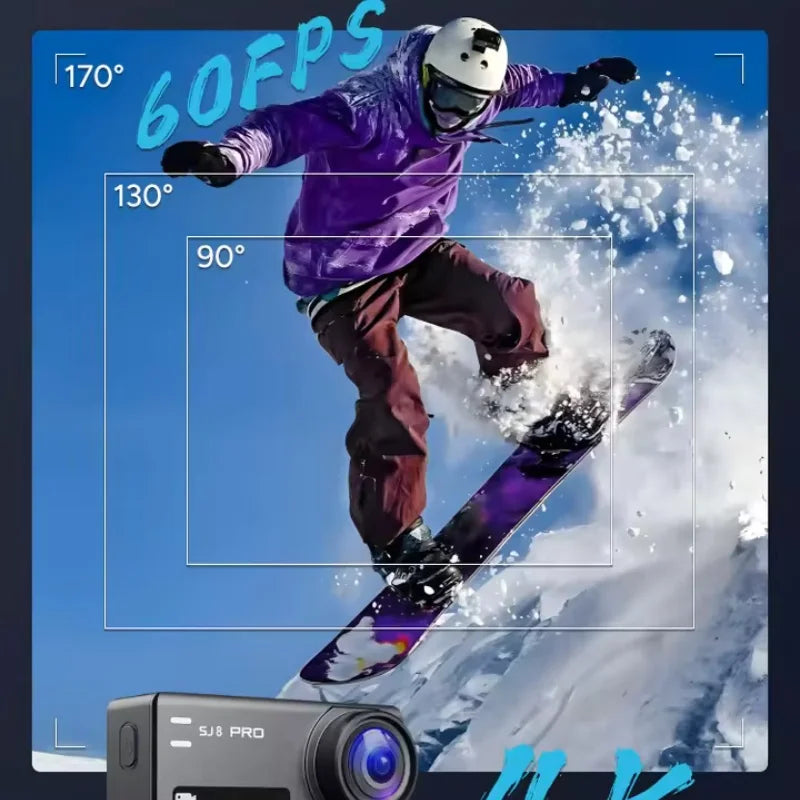 Cámara de acción SJCAM SJ8 pro 4K Ultra HD con zoom 8X, pantalla doble impermeable y estabilización de imagen, batería de 1300 mAh