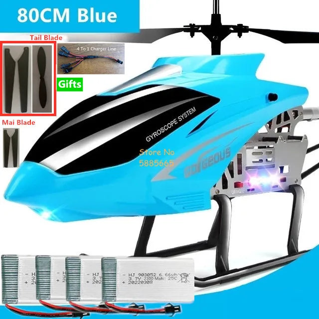 Helicóptero Eléctrico de Control Remoto de Aleación Súper Grande de 80 CM, 2.4G, 150M, Resistente a Impactos, con Iluminación LED y Motor Dual