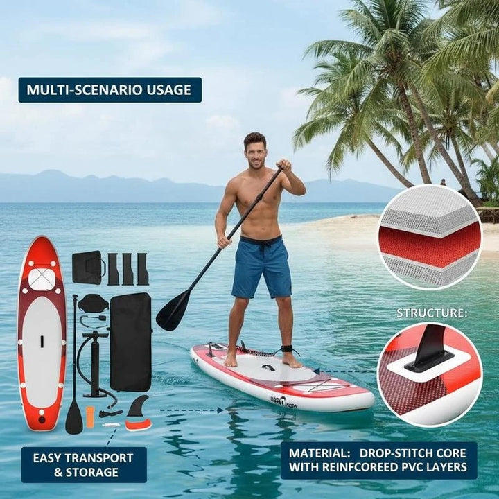 Set de Tabla SUP Inflable Color Rojo 300 x 76 x 10 cm, Modelo Compacto y Ligero de Gran Maniobrabilidad, Equipo de Paddle Surf Ideal para Principiantes y Paseos Recreativos en Aguas Tranquilas