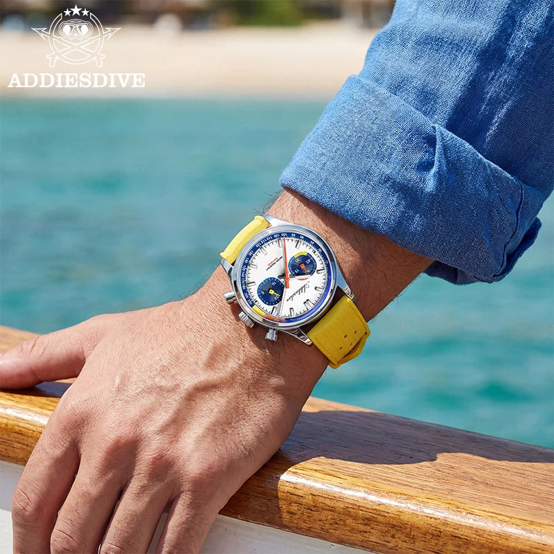 Reloj de cuarzo para hombre ADDIESDIVE de 38 mm, cronógrafo, movimiento 0S21, luminiscencia BGW9, resistente al agua 10 bares, correa de caucho fluorado