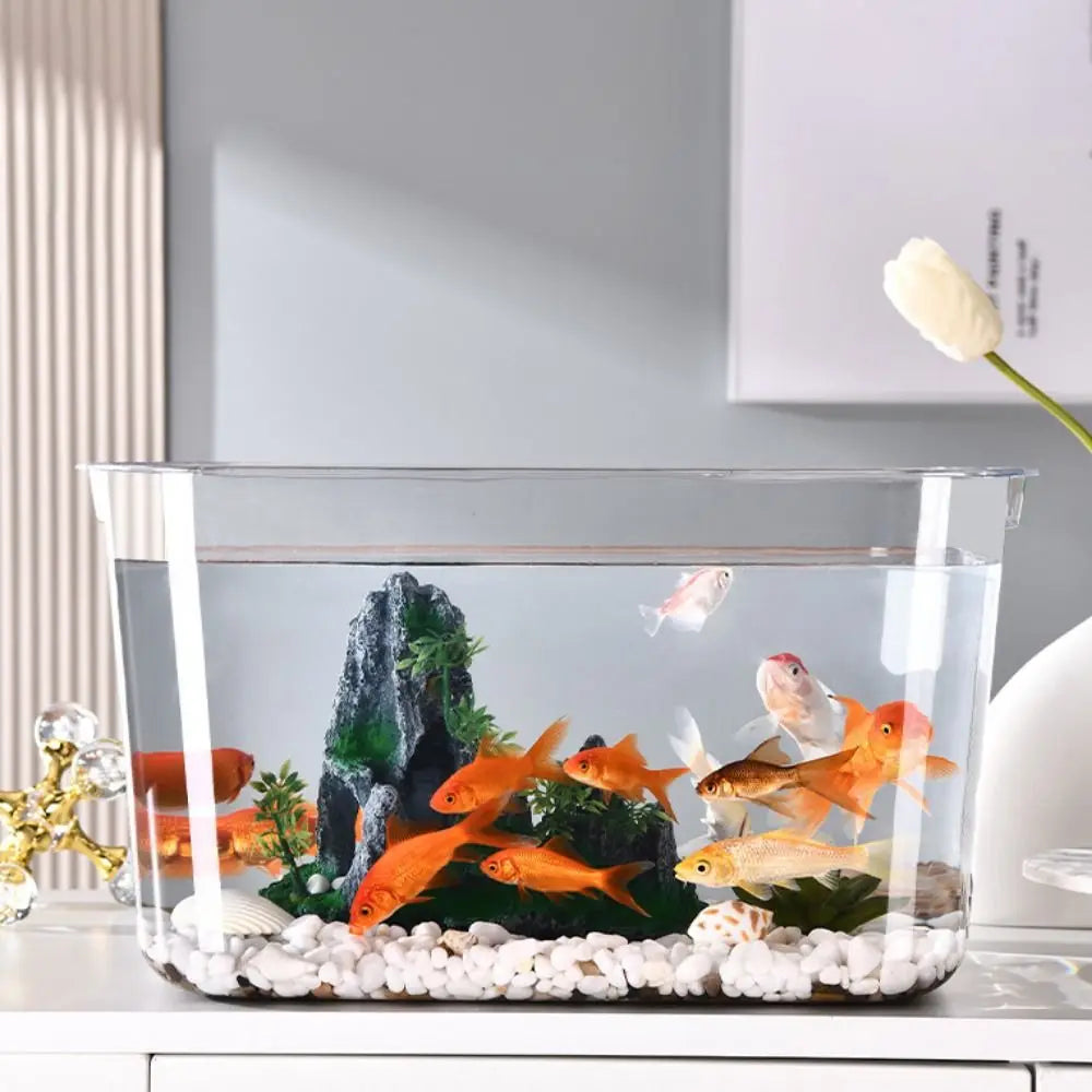 Pecera de plástico transparente a prueba de explosiones, recipiente para peces dorados de escritorio, anticaída, de PET, pequeño tanque de agua ecológico