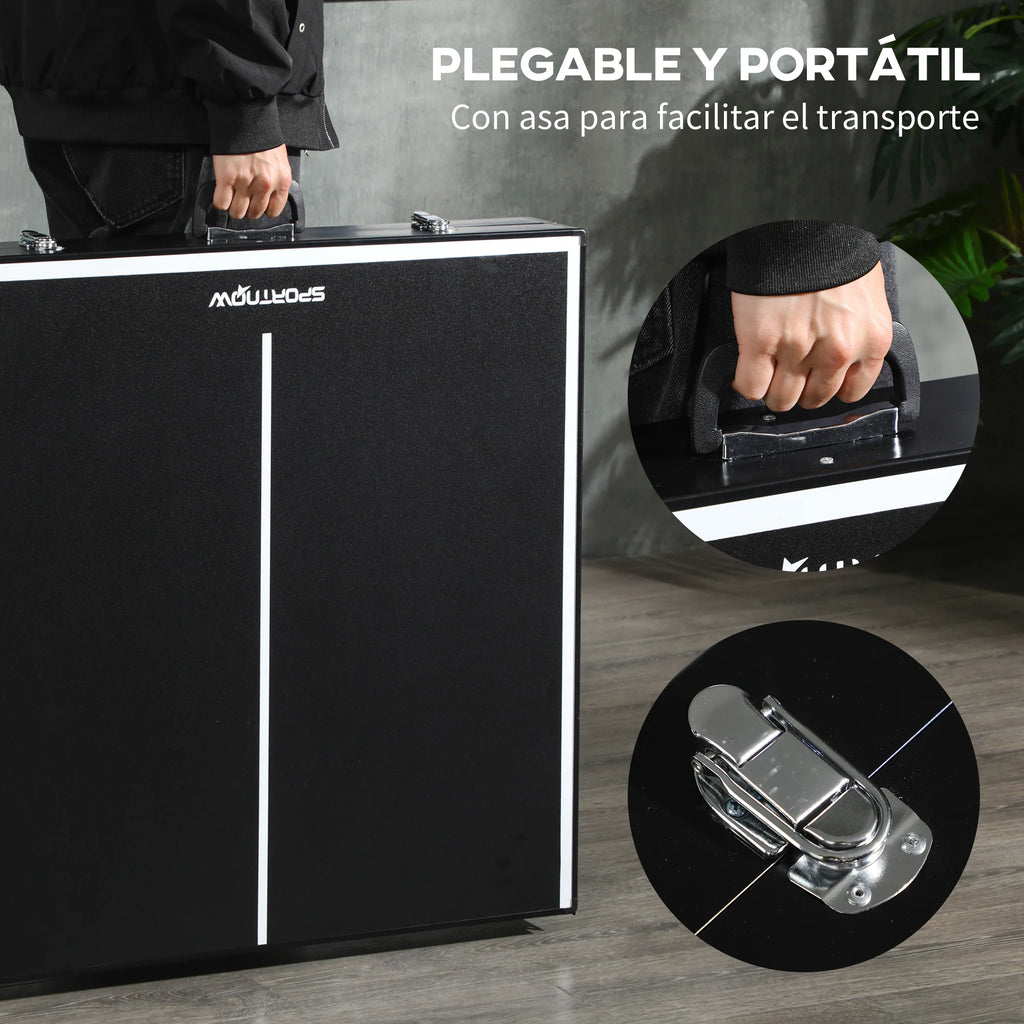 SPORTNOW Mesa de Ping Pong Plegable con Marco de Aluminio 152x76x72 cm Negro