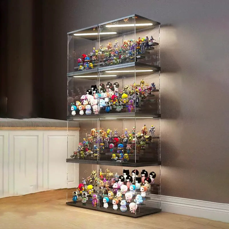 Vitrina de acrílico de 3/5 niveles con luz LED para figuras, organizador de juguetes y cajas sorpresa, a prueba de polvo para muñecos y figuras de acción