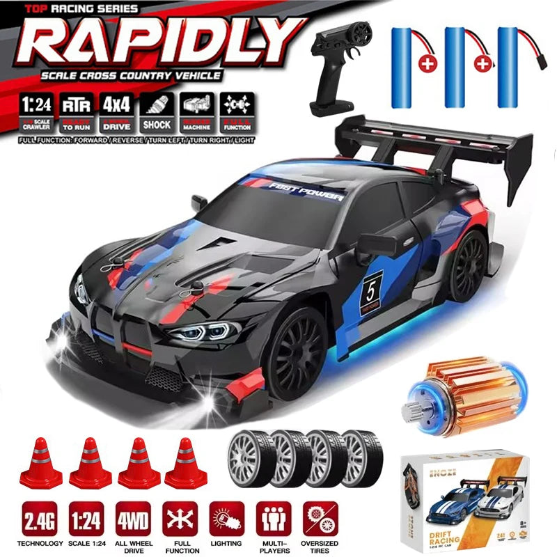 Coche de drift a control remoto 4WD, vehículo de carreras de alta velocidad con luces LED, radio de 2.4GHz, juguete de camioneta todoterreno 4x4 para niños