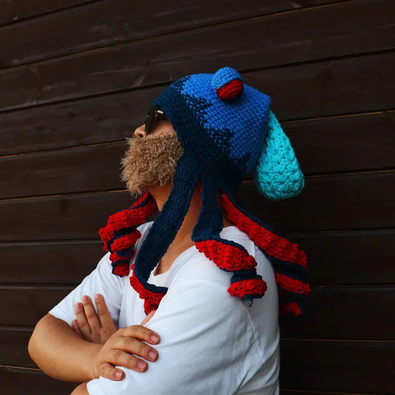 Gorro de Pulpo para Fiesta de Halloween, Divertido, con Ocho Brazos, Cálido, Tejido a Crochet
