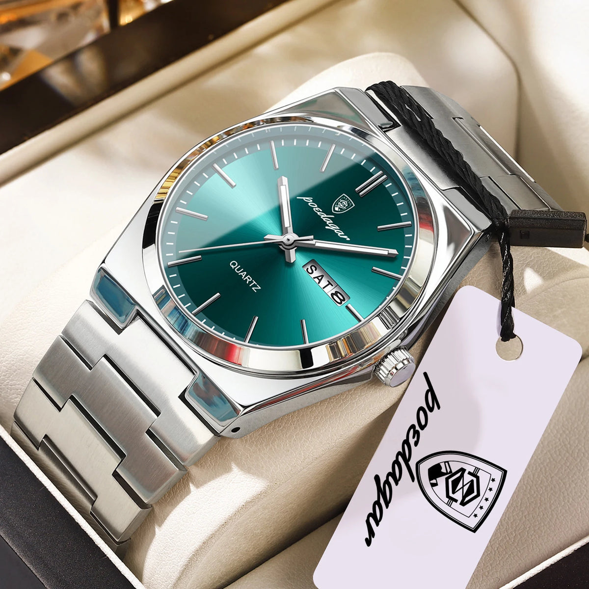 Reloj de hombre de negocios POEDAGAR, resistente al agua, luminoso, con fecha y semana, reloj de cuarzo elegante de acero inoxidable para hombre
