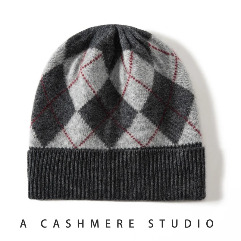 MERRILAMB-gorros a cuadros tonificantes para hombre y mujer, gorro informal suave de Cachemira 100%, gorros de punto a la cadera, gorros cálidos para Otoño e Invierno