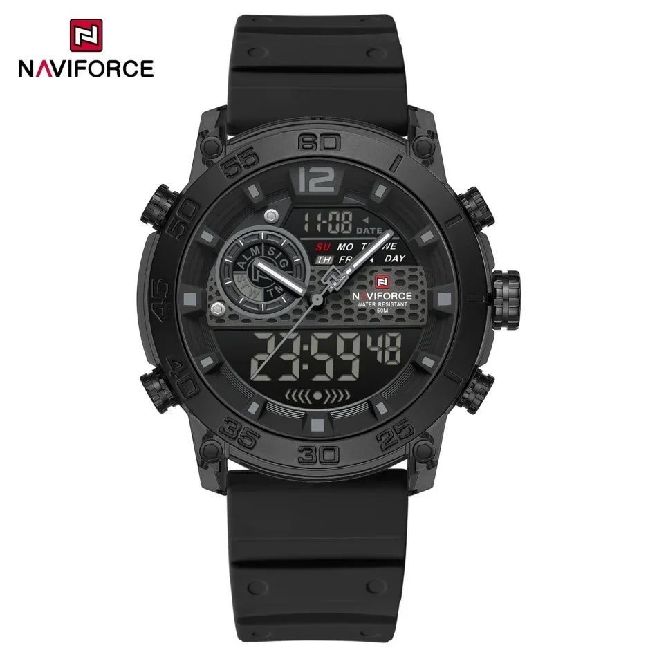 Reloj deportivo de moda para hombre NAVIFORCE, estilo militar, pantalla dual, resistente al agua, reloj de pulsera digital de cuarzo, adecuado para adolescentes 2026