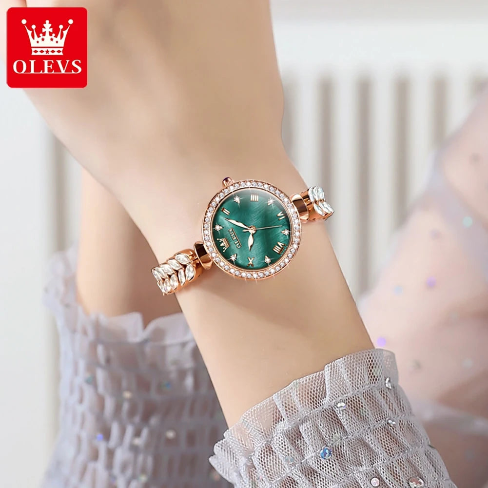OLEVS Brand Women's Diamond Studded Steel Strip Quartz Watch 9971