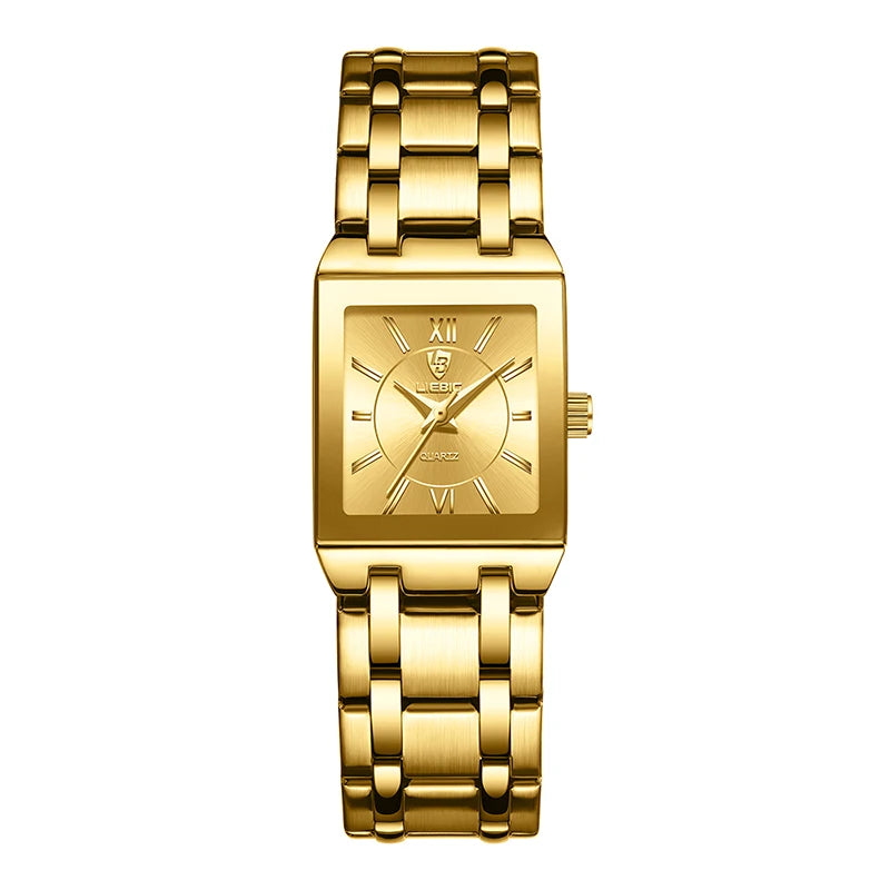 Reloj LIEBIG para hombre, de lujo, con correa de acero, movimiento de cuarzo dorado, resistente al agua, reloj de pulsera dorado para mujer, reloj masculino.