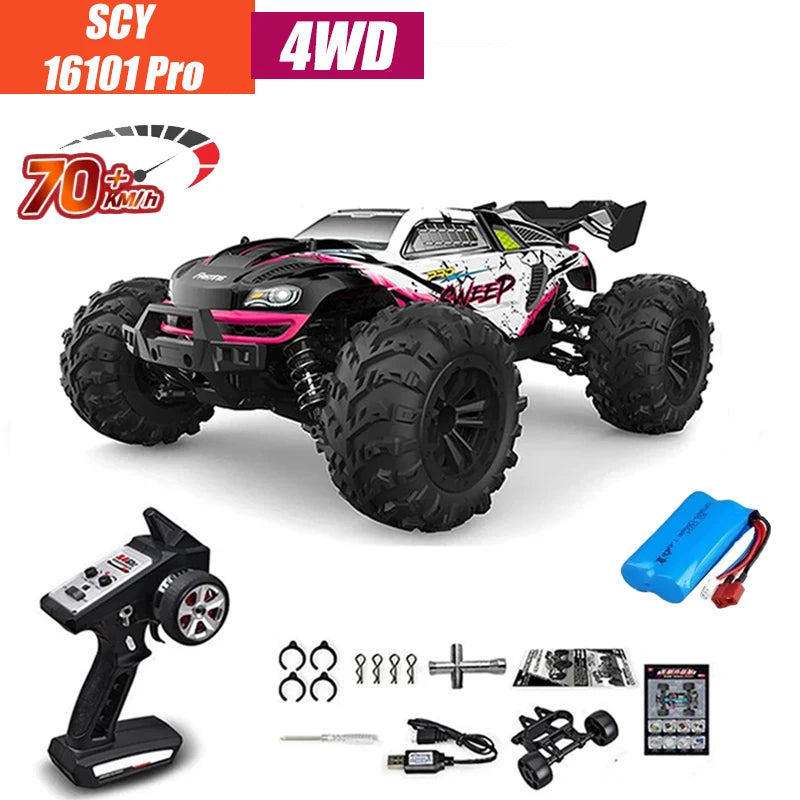 Coche RC MJX VS SCY 16101 16102 PRO 4WD 70 km/h 1/16 de alta velocidad, vehículo de control remoto todoterreno tipo monster, crawler eléctrico