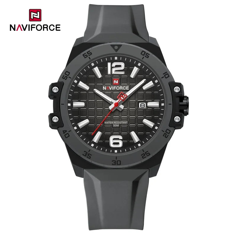 NAVIFORCE 50m Waterproof Men's Watch Silicone Strap Quartz Movement Stylish Fashion Casual Sports Wristwatch for Male Gift