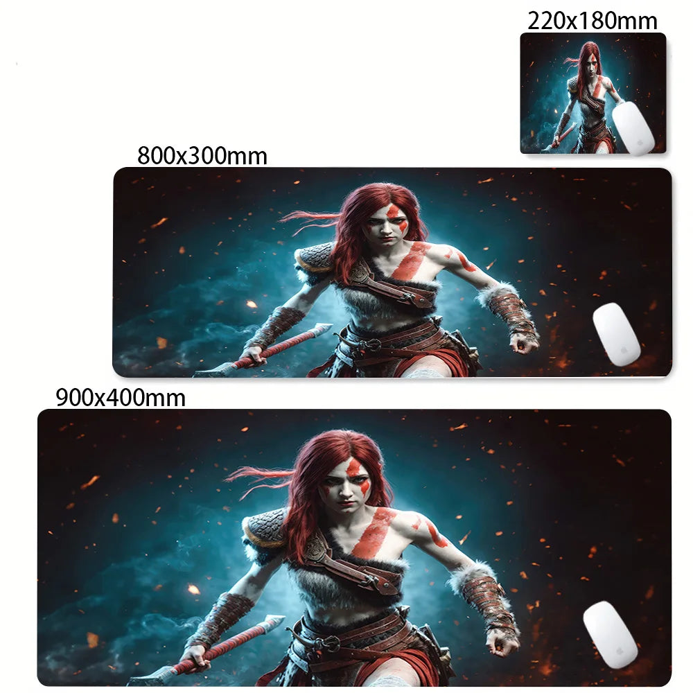 Alfombrilla de escritorio para teclado de ordenador, diseño de God of War Kratos, alfombrilla de ratón gaming grande, caucho natural, bordes cosidos, base antideslizante, alfombrilla de escritorio.