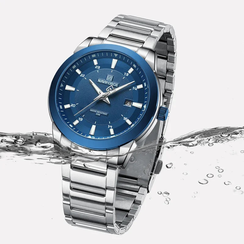 Nuevo estilo de reloj NAVIFORCE para hombre, de cuarzo, diseño sencillo, informal y ejecutivo, con correa de acero inoxidable, luminoso y resistente al agua 3ATM