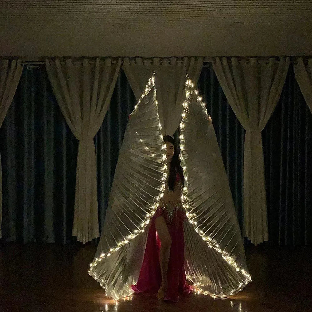 Ruoru-alas luminosas Led para danza del vientre, accesorios de espectáculo, danza fluorescente, luz amarilla, alas divididas, danza del vientre para adultos, alas Isis, Carnaval