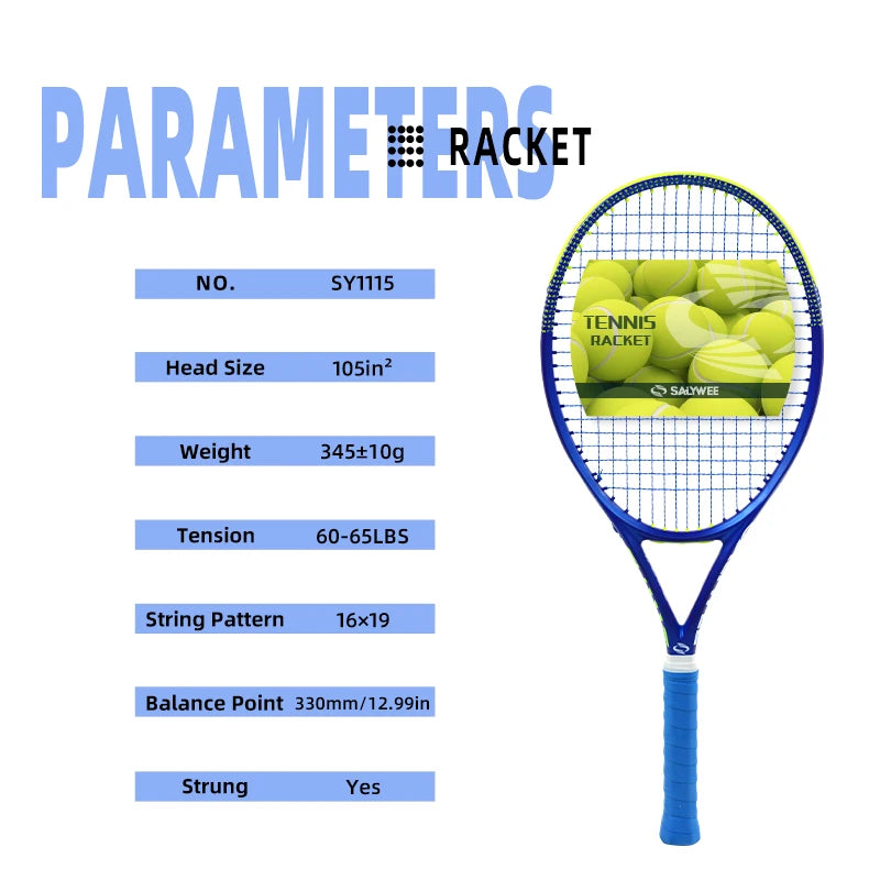 Raqueta de Tenis Blue-Leap de Fibra de Carbono, 345±10g Encordada, 60-65lbs, Absorción de Impactos, Apta para Atletas Profesionales de Alto Rendimiento