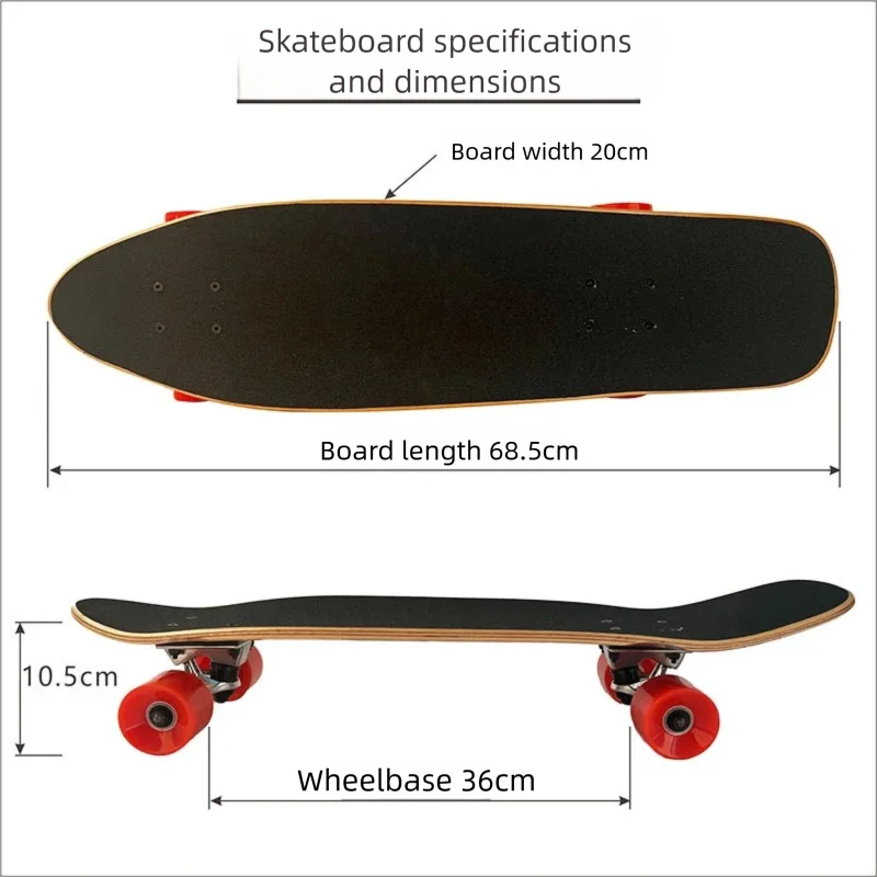 MapleWoodLand Surf Skate Big Fish Board Surfskate Single Kick Skateboard con Ruedas Grandes para Principiantes, Uso Diario y Cruising Urbano