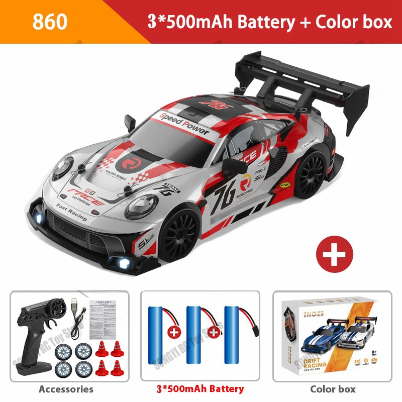 Coche de drift a control remoto 4WD, vehículo de carreras de alta velocidad con luces LED, radio de 2.4GHz, juguete de camioneta todoterreno 4x4 para niños