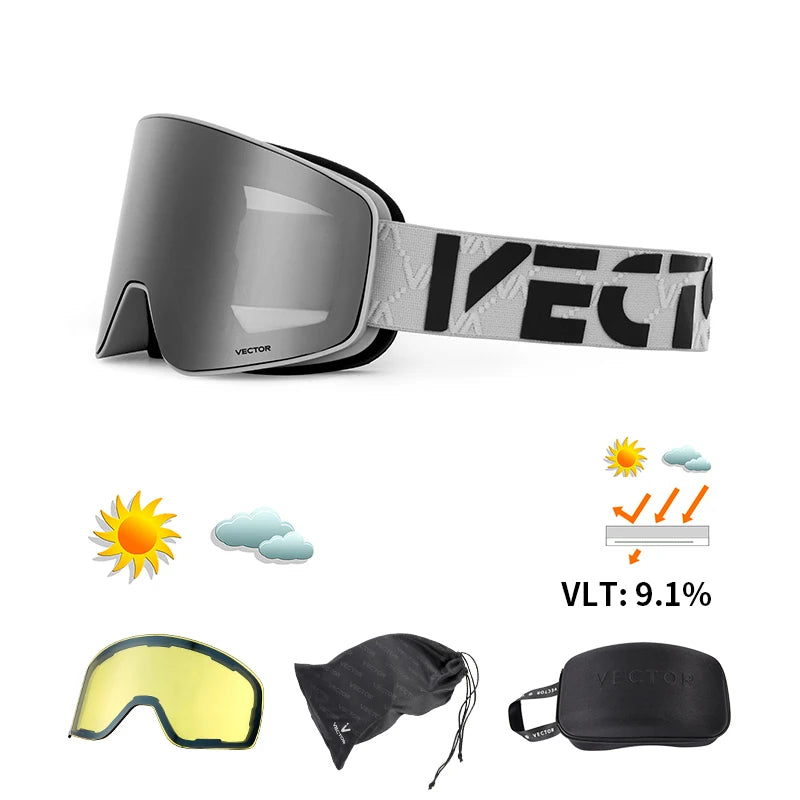 Gafas de Esquí VECTOR de Doble Capa Antivaho con Absorción Magnética, Cilíndricas, UV400, para Hombre y Mujer, Gafas de Snowboard POC