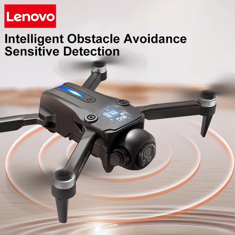 Dron RC negro con sensores de detección de obstáculos y luces LED azules.