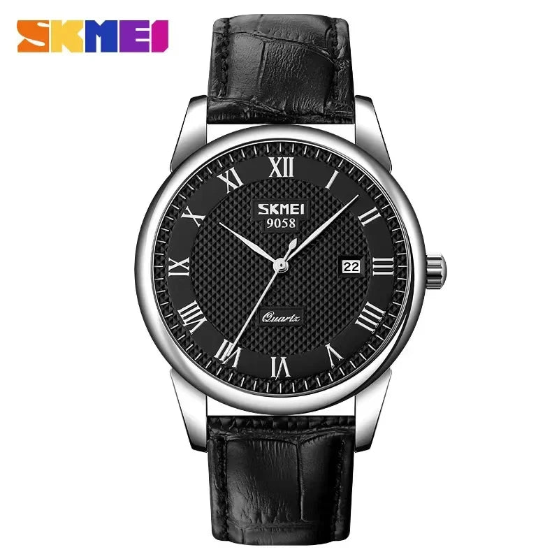 Reloj de cuarzo para hombre Skmei, resistente al agua 3Bar, reloj de pulsera para hombre, marca superior de lujo con correa de cuero 9058
