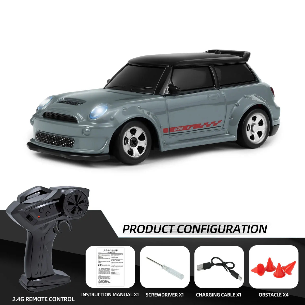 Coche RC 1/64, 2.4G 4WD, coche de carreras a escala mini de alta velocidad para escritorio, tracción en las cuatro ruedas, modelo de carreras GTR a control remoto, juguete para niños