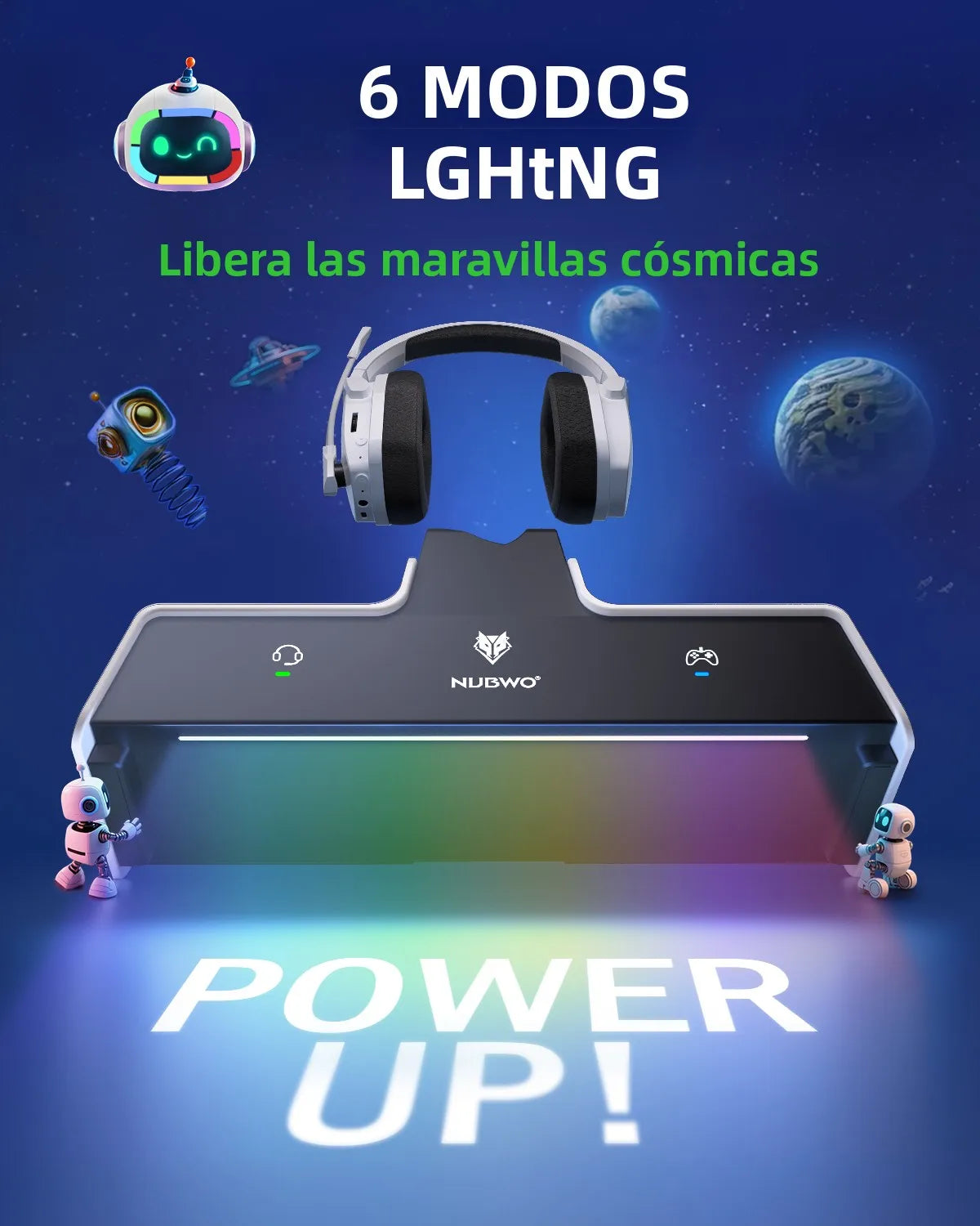 Auriculares inalámbricos para juegos NUBWO G06 con estación de carga para auriculares y control de PS5, auriculares para juegos con batería de larga duración