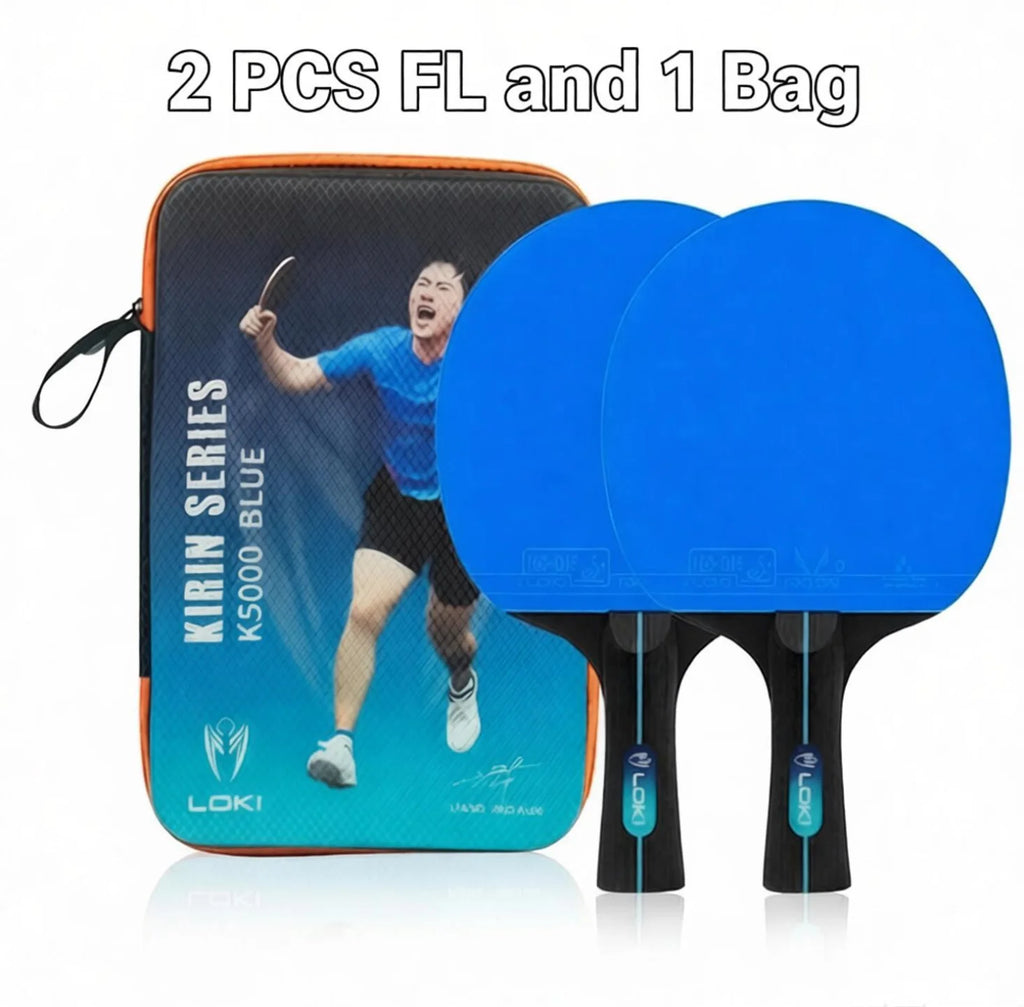 Raqueta de tenis LOKI K5000 FL con mango largo, raquetas de Ping Pong para entretenimiento en el hogar con goma de Ping Pong de Color azul