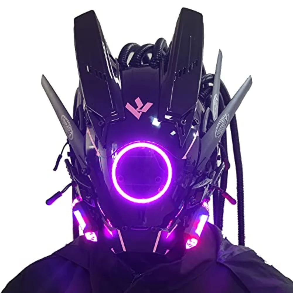 JAUPTO Cyberpunk máscara luces redondas con máscaras tejidas juego de rol Halloween adecuado para accesorios de festivales de música de fiesta