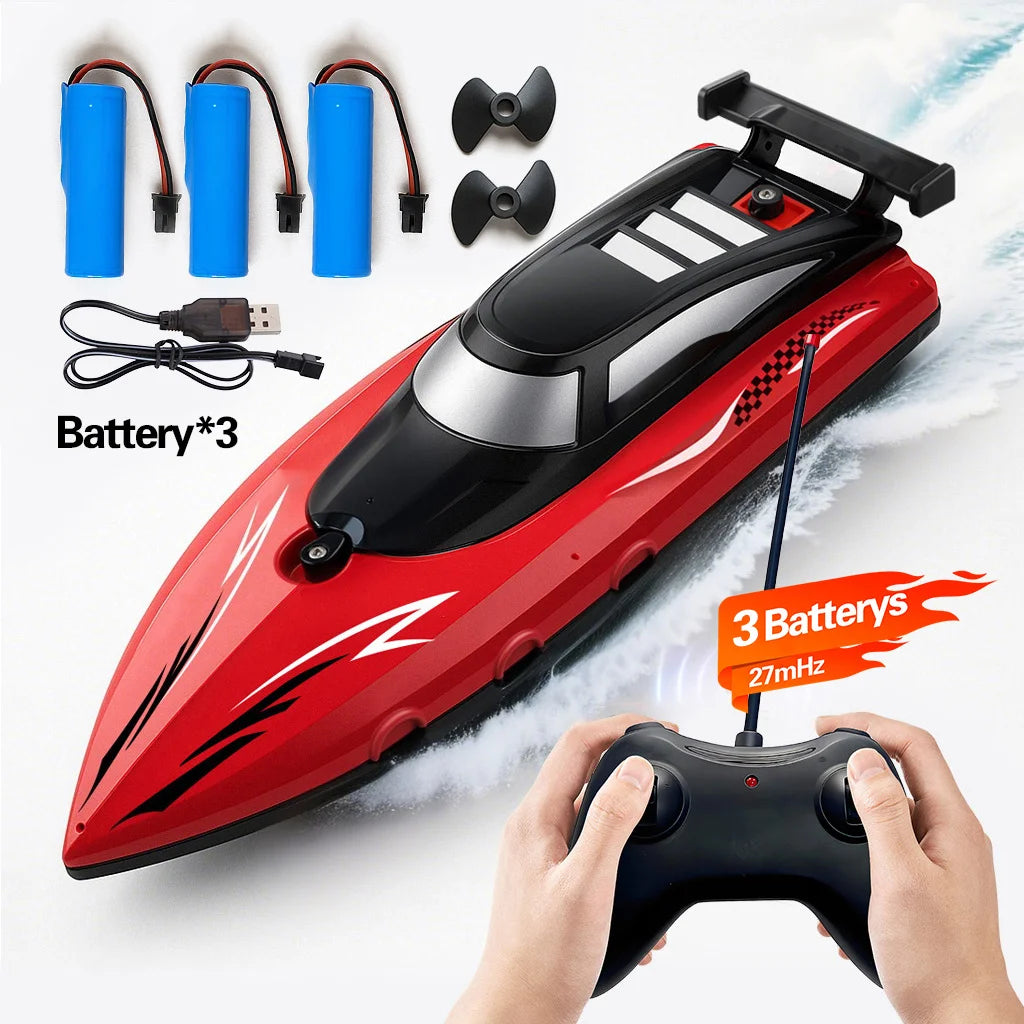 Lancha de control remoto de alta velocidad de 27 MHz | Barco de carreras acuático impermeable con doble motor, juguete para niños, regalo para exteriores y piscina