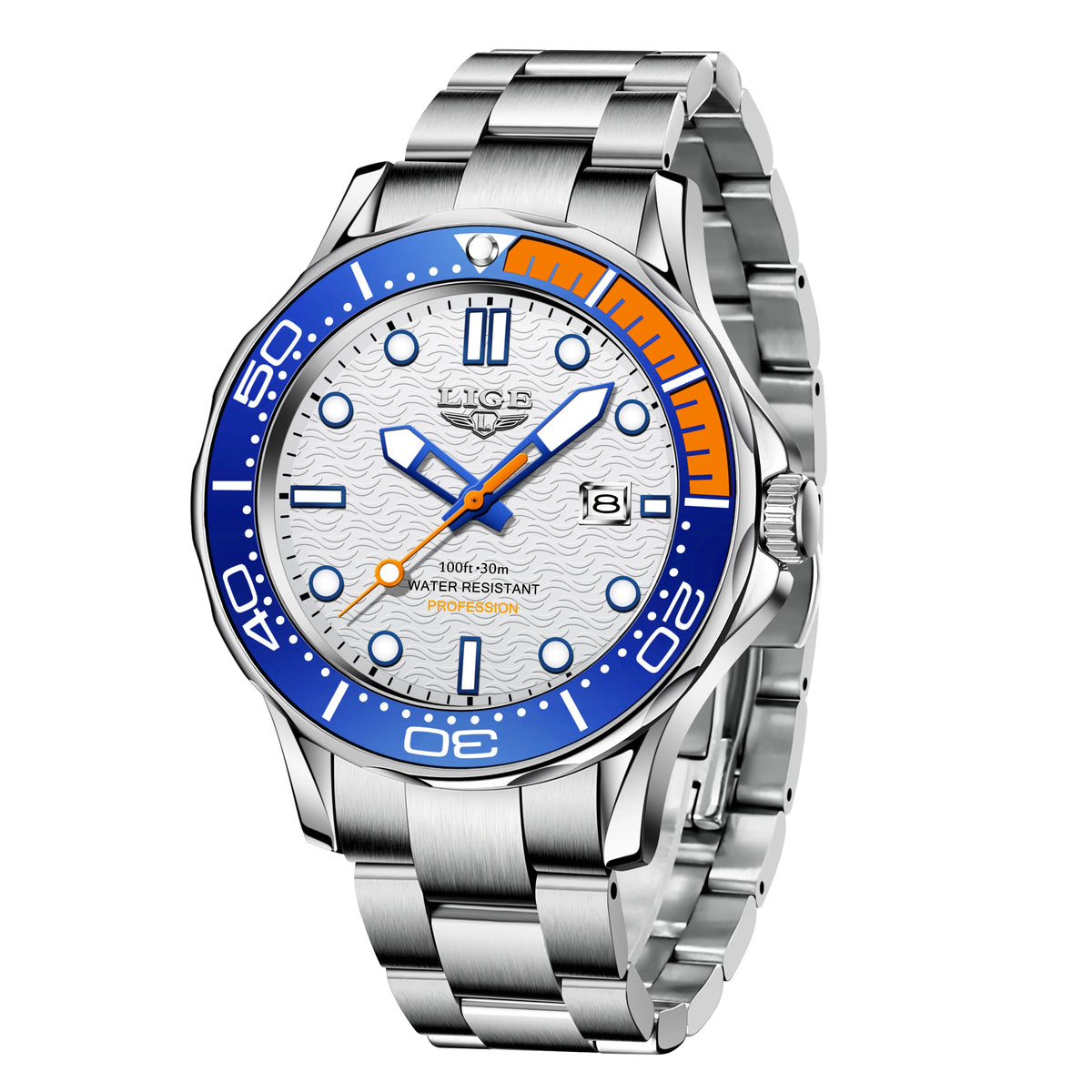 Reloj de cuarzo clásico LIGE para hombre, bisel giratorio, calendario luminoso, reloj de negocios para hombre, reloj de pulsera de acero inoxidable + caja