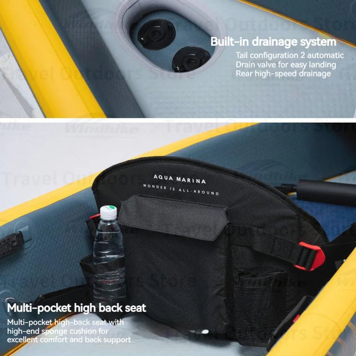 AQUA MARINA Bote Inflable para Remar, Canoa para 1-3 Personas, Doble Capa de PVC Reforzado, con Juego de Asientos Inflables, Kayak TOMAHAWK