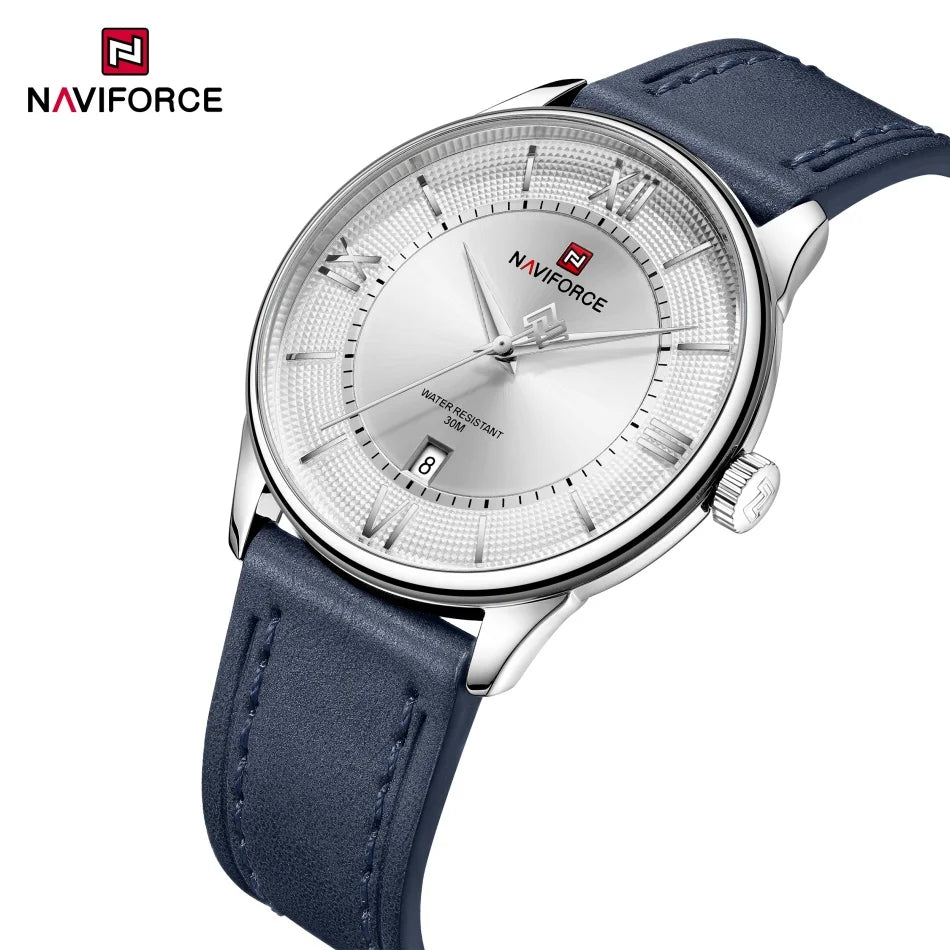 NAVIFORCE Watches for Man Quartz Calendar Display 3ATM Waterproof Leather Strap Male Business Casual Fashion Men's Gift NF9272L