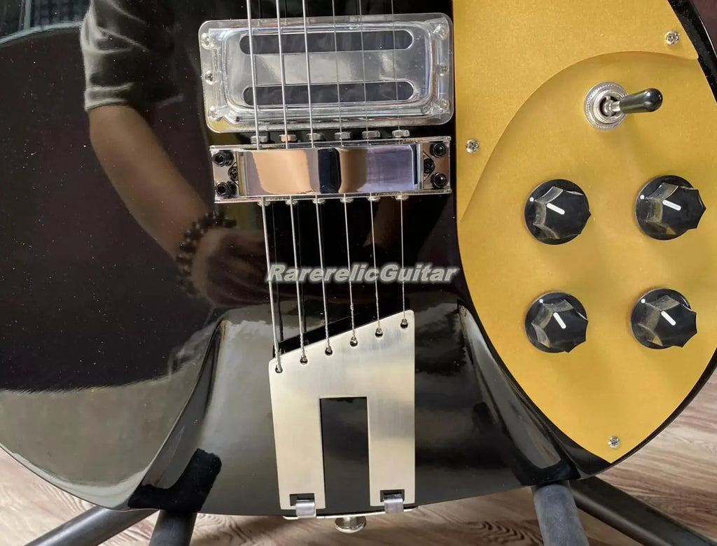 Guitarra Eléctrica Negra de 6 Cuerdas 325, Cuerpo de Palisandro, 3 Mini Pastillas, Golpeador Dorado