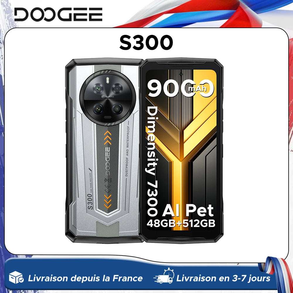 Smartphone resistente DOOGEE S300 5G, Dimensity 7300, 48 GB de RAM (12 + 36), 512 GB de ROM, batería de 9000 mAh, pantalla de 6,78", cámara cuádruple con IA, Android 16