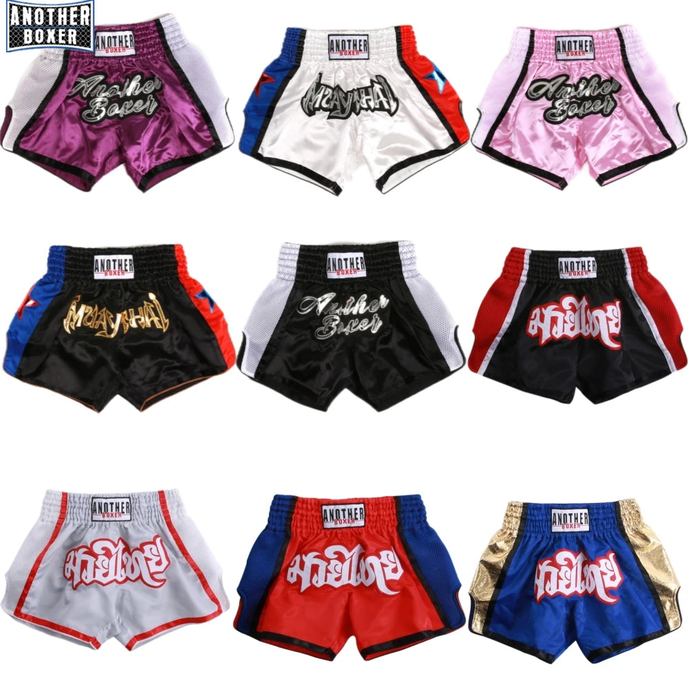 Pantalones Cortos de Muay Thai para Hombre, Mujer y Niños, Pantalones de Entrenamiento de Boxeo, Kickboxing, Bordados, para Gimnasio, Artes Marciales, Grappling, Ropa de Entrenamiento de MMA