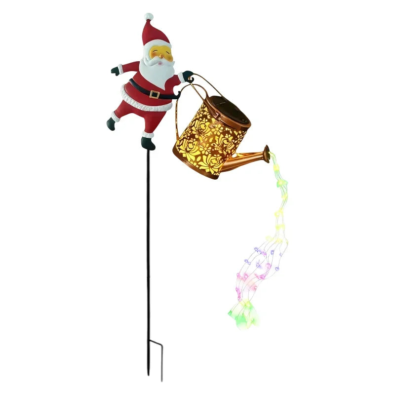 Christmas Santa Claus Kettle Solar Ground Lamp, LED Night Light Waterproof Outdoor Garden Lawn Decorative Light for Holiday Yard