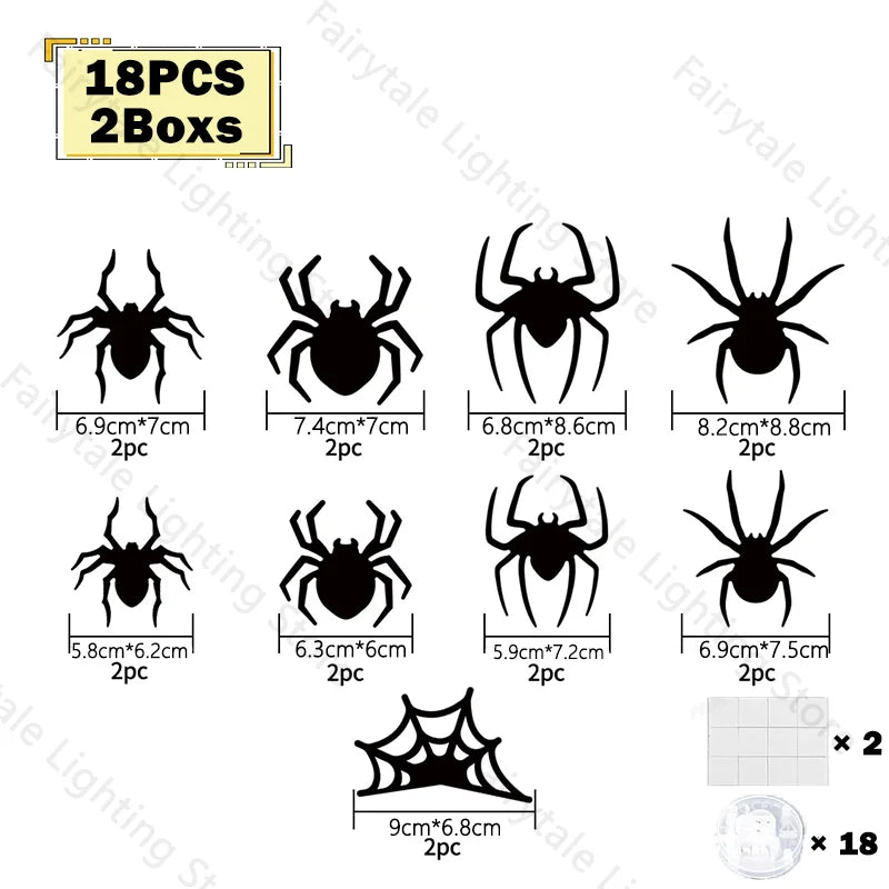 Decoración de arañas y murciélagos LED para Halloween, pegatinas de pared 3D que brillan en la oscuridad, luces moradas/verdes para intrincados de fiesta de Halloween en interiores y exteriores