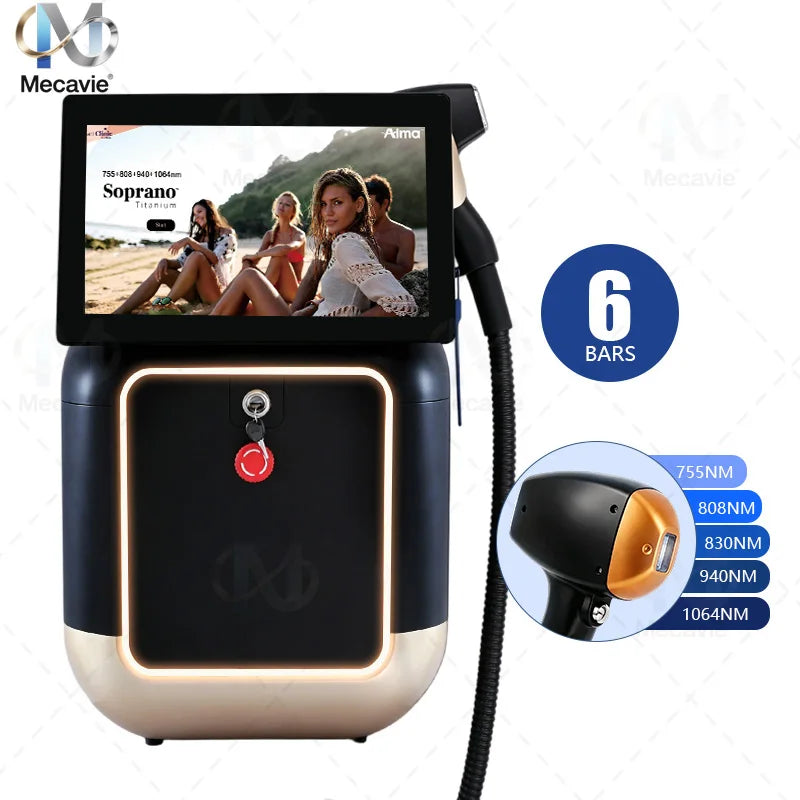 Dispositivo de Depilación Láser de Diodo de 5000W para Eliminación de Tatuajes, 6 Longitudes de Onda 755 808 810 830 940 1064nm y Depilación Permanente