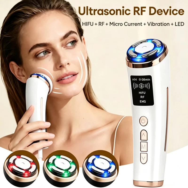 Mini Máquina HIFU de Uso Doméstico, Dispositivo de Rejuvenecimiento Facial con Radiofrecuencia, LED y Ultrasonido, Masajeador Antiarrugas para Rostro, Cuello, Ojos y Barbilla